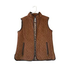 Tasha Polizzi Women's Collection Size L BrownFaux Swede Leopard Print Vest Jacke